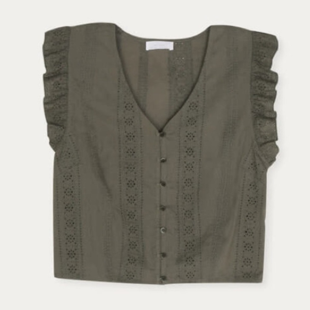Oak + Fort Olive Green Eyelet Top